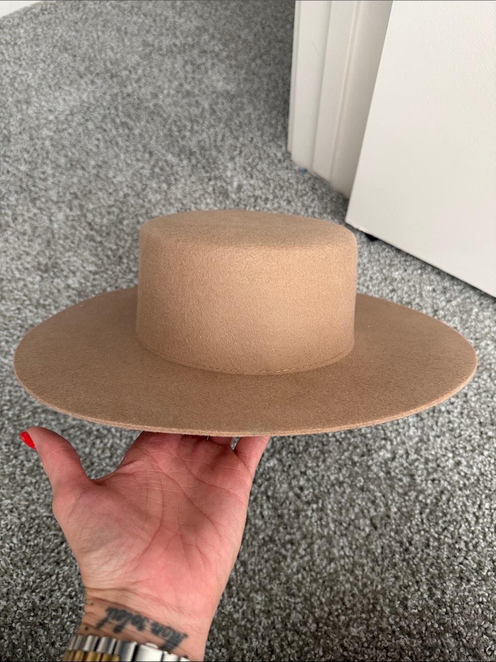 GIGI PIP Wide Brim Felt Boater Hat - Camel Tan